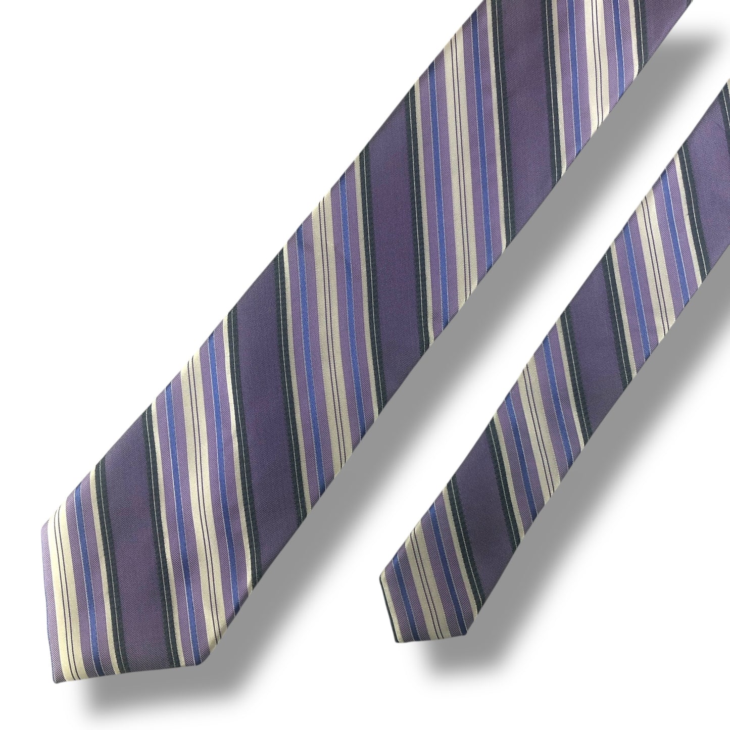 【7708】美品ー良品！カルバンクライン　ネクタイ　パープル系　ストライプ柄