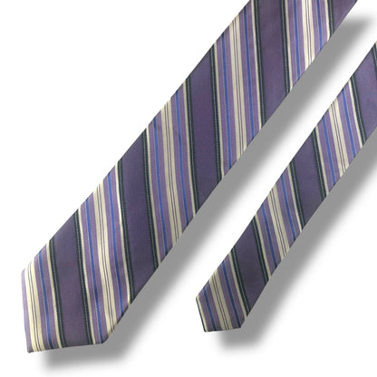 【7708】美品ー良品！カルバンクライン　ネクタイ　パープル系　ストライプ柄