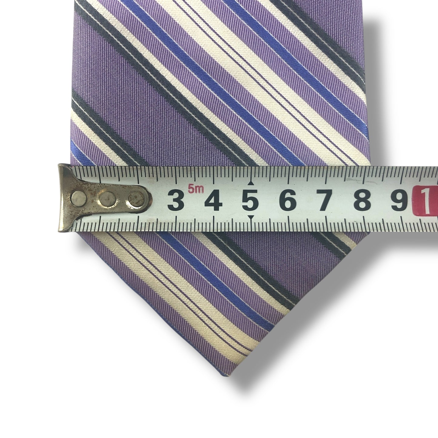 【7708】美品ー良品！カルバンクライン　ネクタイ　パープル系　ストライプ柄