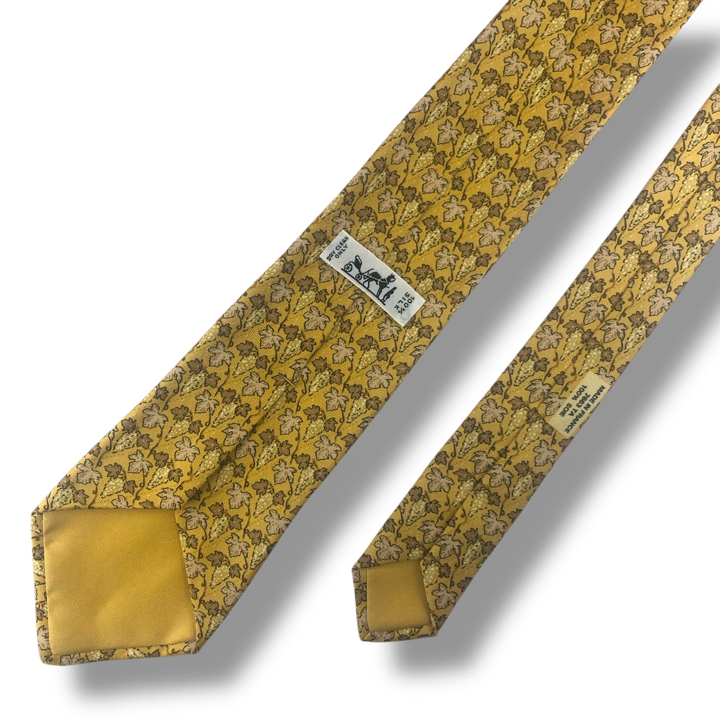 【7709】美品！エルメス　ネクタイ　イエロー　葉っぱ柄