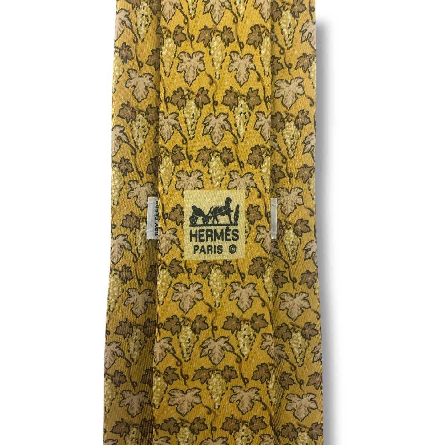 【7709】美品！エルメス　ネクタイ　イエロー　葉っぱ柄