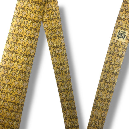 【7709】美品！エルメス　ネクタイ　イエロー　葉っぱ柄