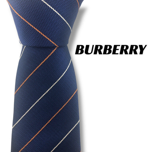 【7710】美品！バーバリー　ネクタイ　ブルー系　ストライプ系