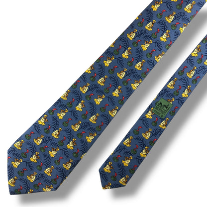 【7712】美品ー良品！エルメス　ネクタイ　水色系　ヘビ使い柄