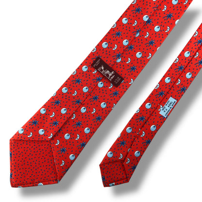 【7714】未使用に近い！エルメス　ネクタイ　レッド系　ヤシの木柄