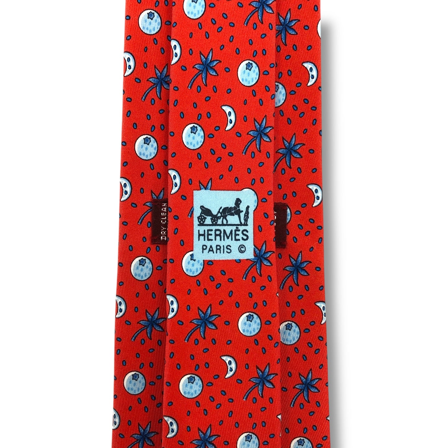 【7714】未使用に近い！エルメス　ネクタイ　レッド系　ヤシの木柄