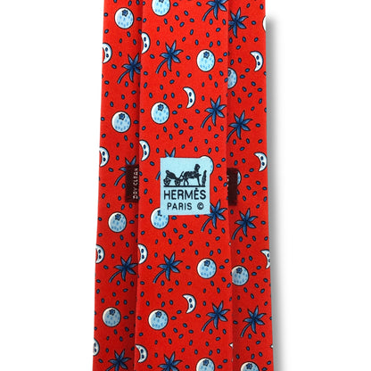 【7714】未使用に近い！エルメス　ネクタイ　レッド系　ヤシの木柄