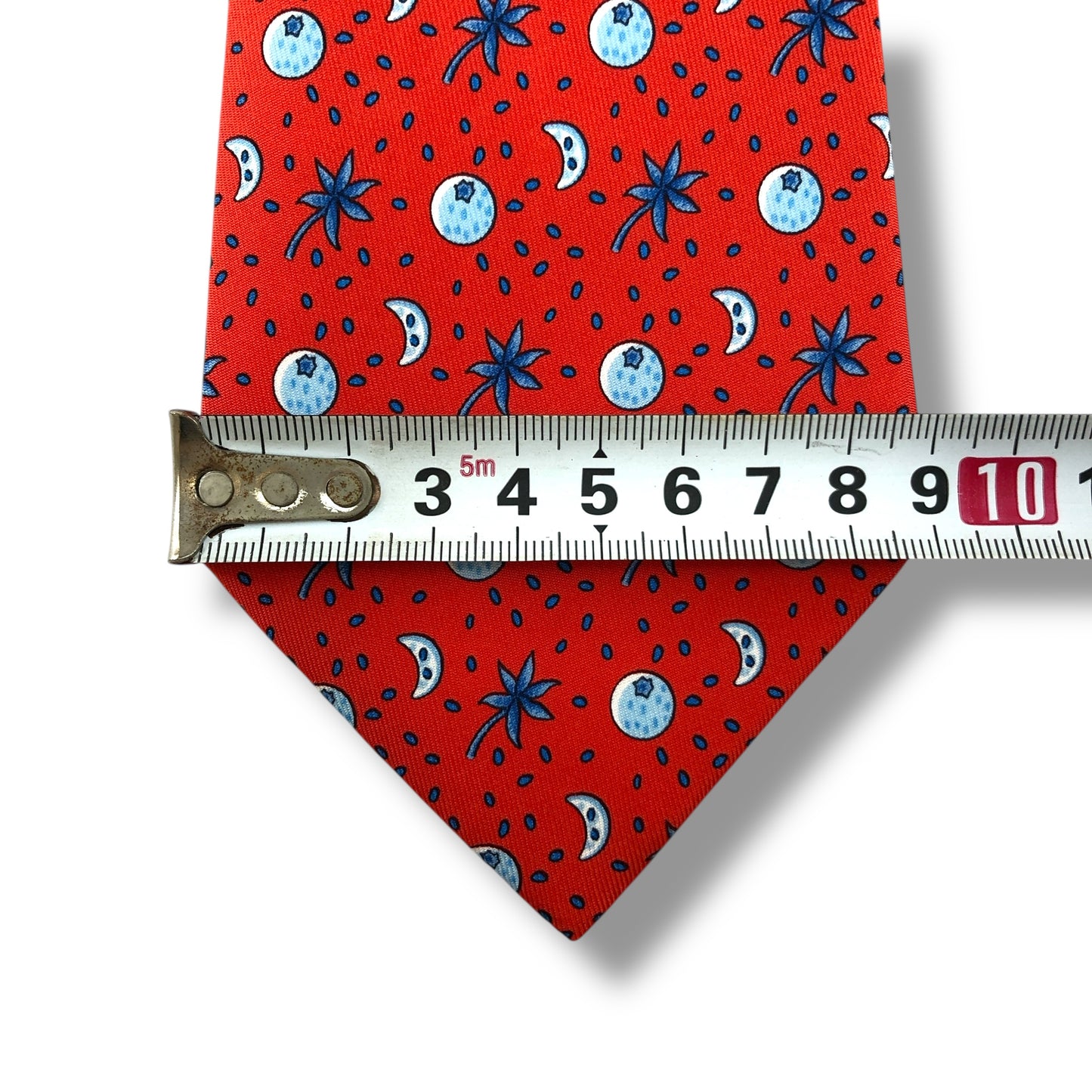 【7714】未使用に近い！エルメス　ネクタイ　レッド系　ヤシの木柄