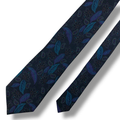 【7716】美品！バレンシアガ　ネクタイ　ネイビー系　植物柄