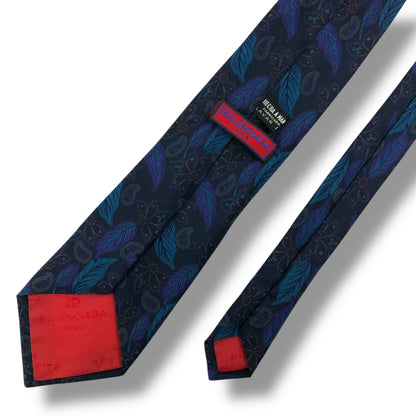 【7716】美品！バレンシアガ　ネクタイ　ネイビー系　植物柄