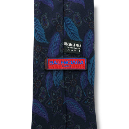 【7716】美品！バレンシアガ　ネクタイ　ネイビー系　植物柄