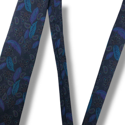 【7716】美品！バレンシアガ　ネクタイ　ネイビー系　植物柄