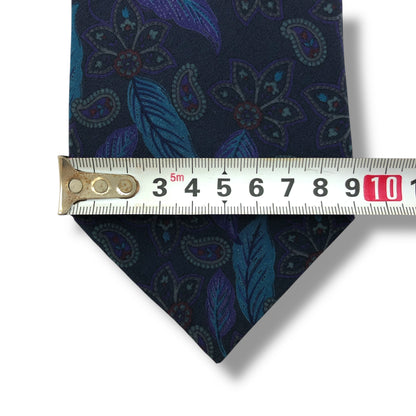 【7716】美品！バレンシアガ　ネクタイ　ネイビー系　植物柄