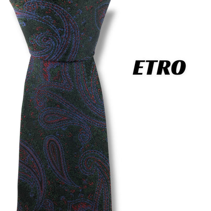 【7718】美品！エトロ　ネクタイ　ダークグリーン系