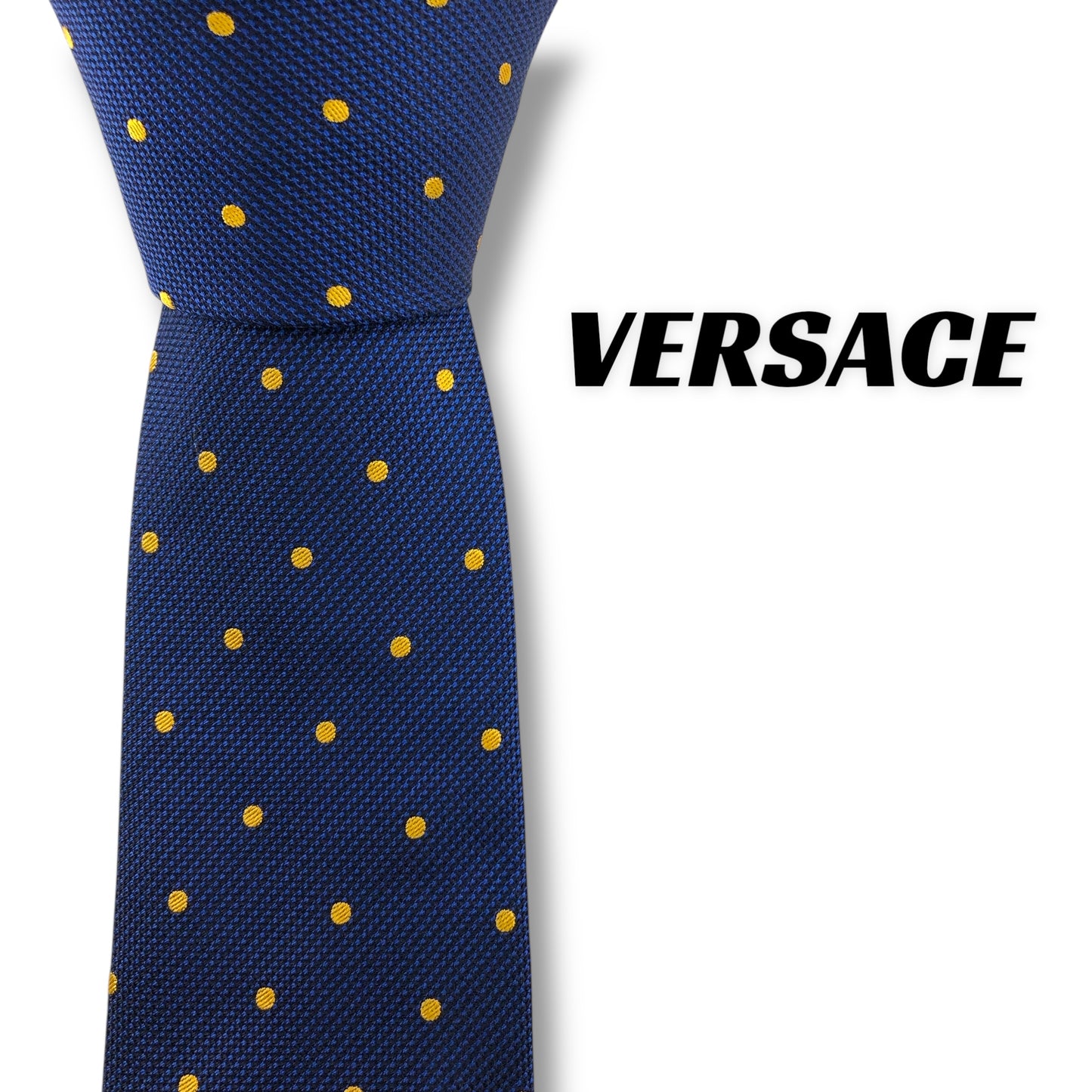 【7727】美品！ヴェルサーチ　ネクタイ　ブルー系　ドット柄