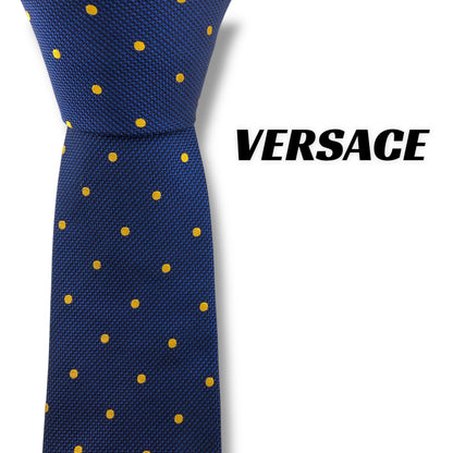 【7727】美品！ヴェルサーチ　ネクタイ　ブルー系　ドット柄