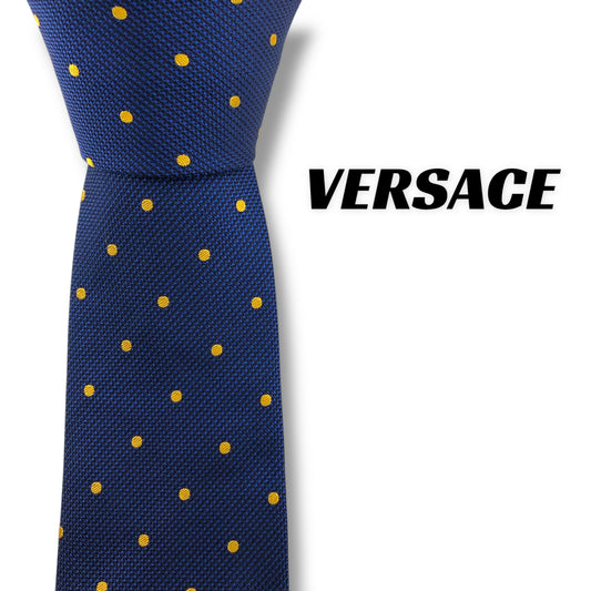 【7727】美品！ヴェルサーチ　ネクタイ　ブルー系　ドット柄