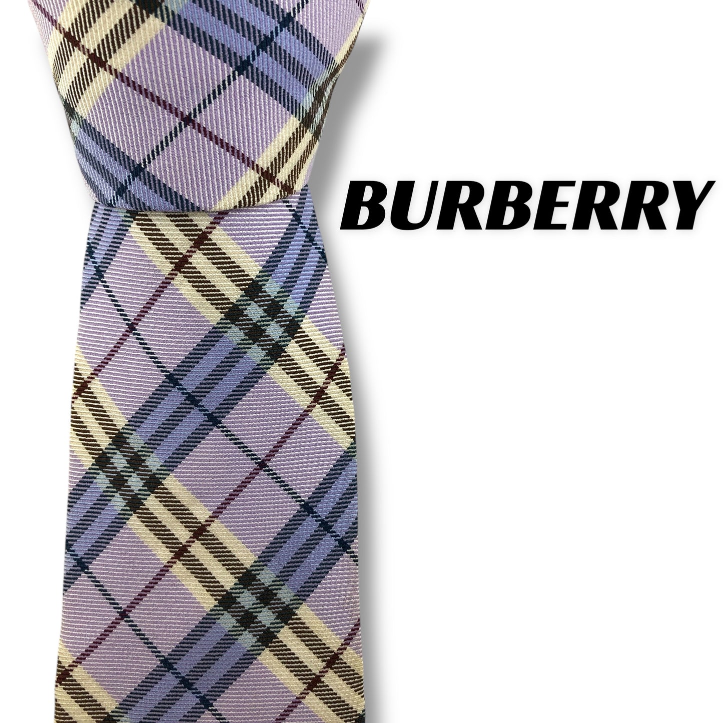 【7728】美品！バーバリー　ネクタイ　パープル系　チェック柄