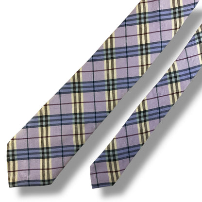 【7728】美品！バーバリー　ネクタイ　パープル系　チェック柄