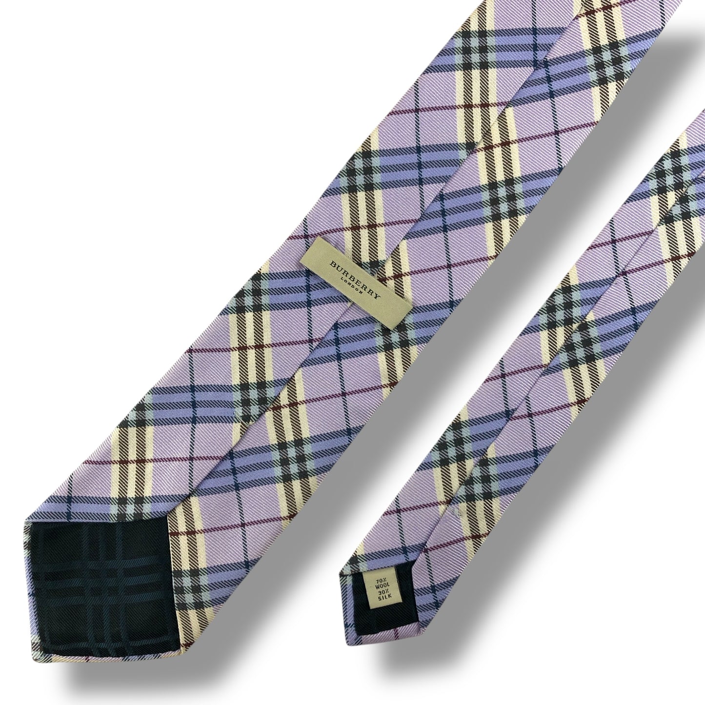 【7728】美品！バーバリー　ネクタイ　パープル系　チェック柄
