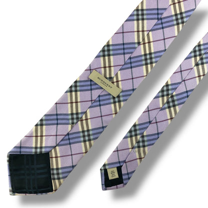 【7728】美品！バーバリー　ネクタイ　パープル系　チェック柄
