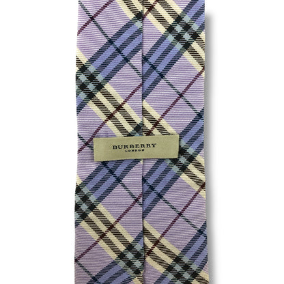 【7728】美品！バーバリー　ネクタイ　パープル系　チェック柄