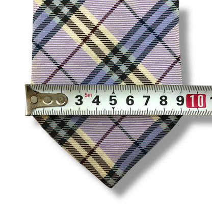 【7728】美品！バーバリー　ネクタイ　パープル系　チェック柄