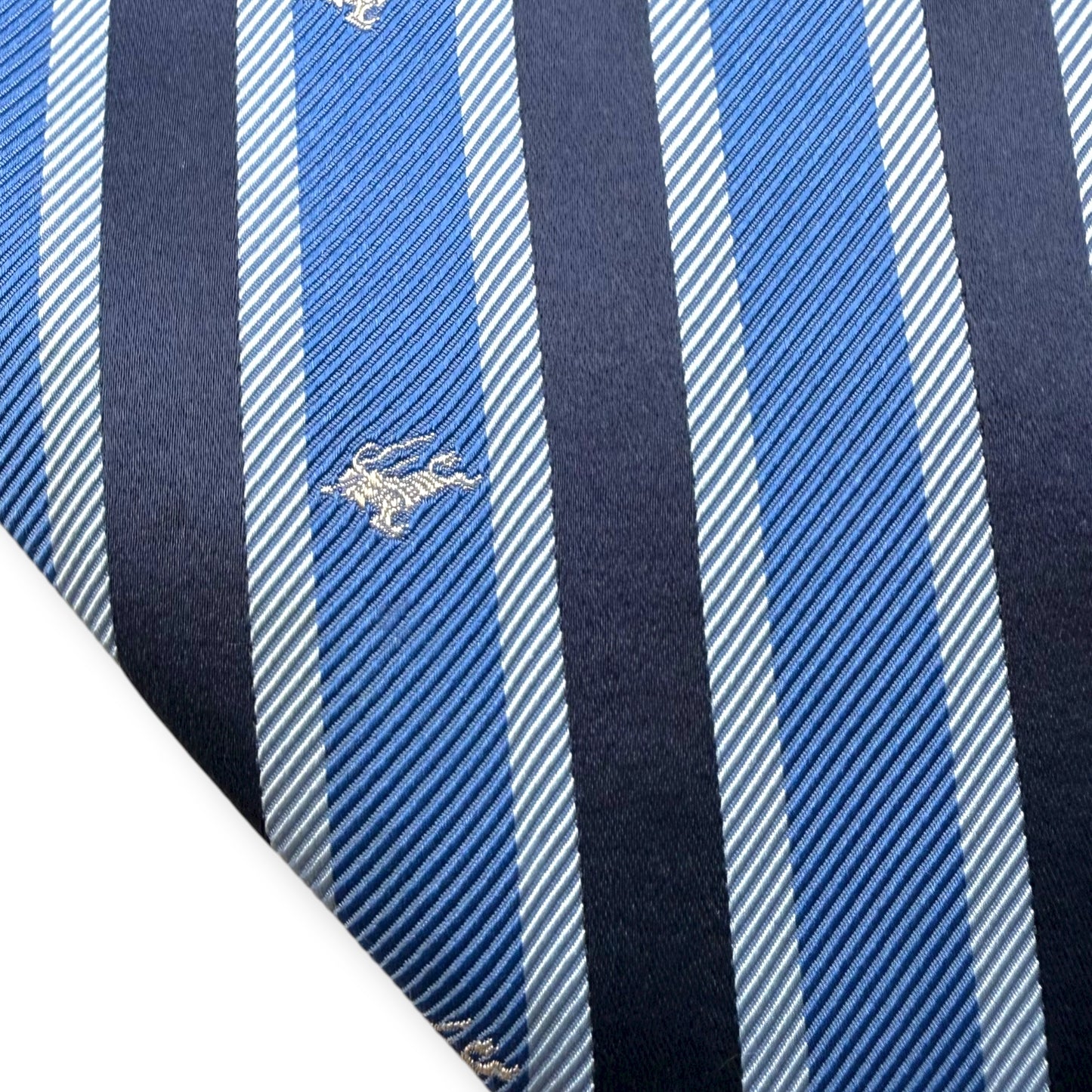 【7610】良品！バーバリー　ネクタイ　ブルー系　ストライプ柄