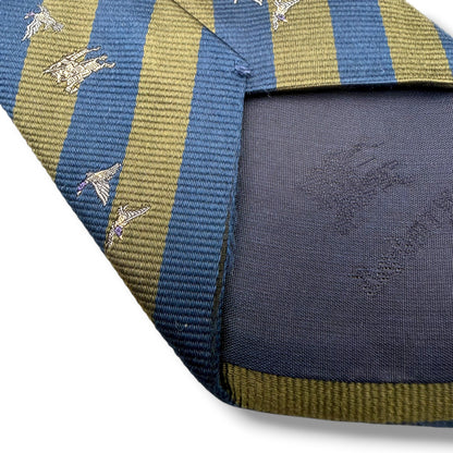 【7615】良品！バーバリー　ネクタイ　緑、青系　ストライプ柄