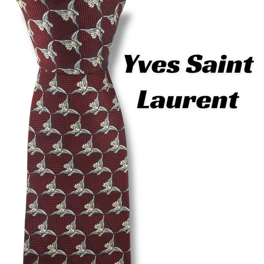 【7866】美品ー良品！イブサンローラン　ネクタイ　ボルドー系