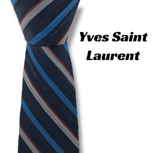 【7869】良品！イブサンローラン　ネクタイ　ネイビー系