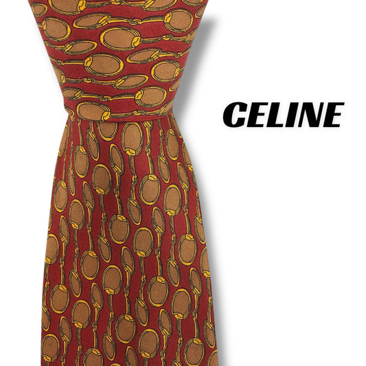 【7871】良品！セリーヌ　ネクタイ　レッド系