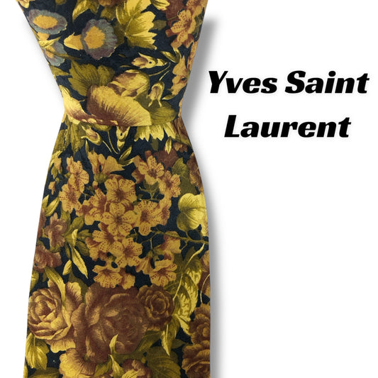 【7878】良品！イブサンローラン　ネクタイ　ゴールド系　花柄