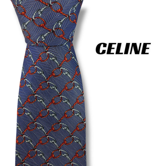 【7881】良品！セリーヌ　ネクタイ　ブルー系