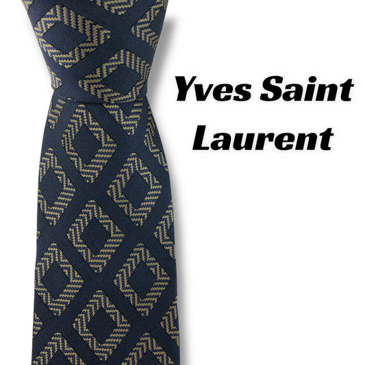 【7883】良品！イブサンローラン　ネクタイ　ネイビー系