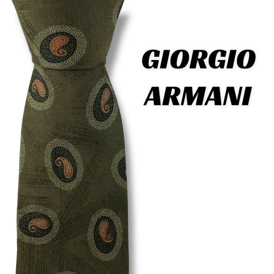 【7897】良品！ジョルジオアルマーニ　ネクタイ　カーキ系