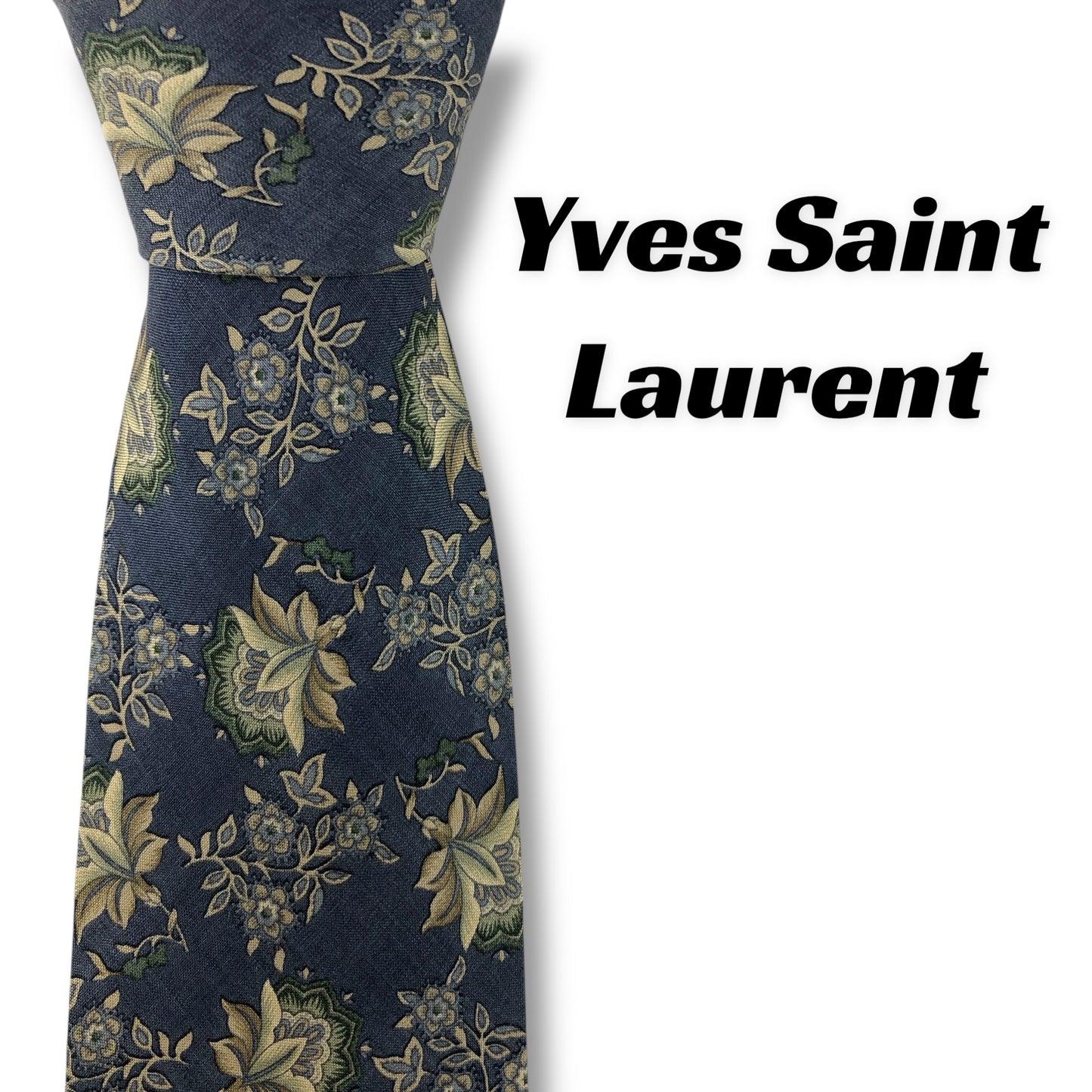 【7902】良品！サンローラン　ネクタイ　ライトブルー系　花柄