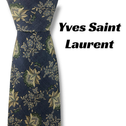 【7902】良品！サンローラン　ネクタイ　ライトブルー系　花柄