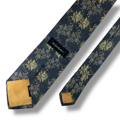 【7902】良品！サンローラン　ネクタイ　ライトブルー系　花柄