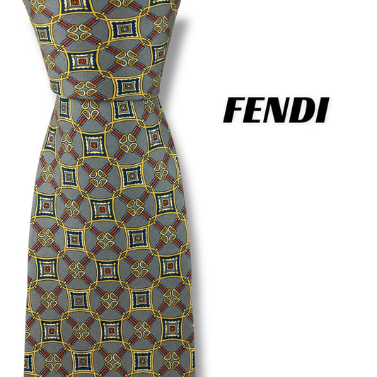 【7907】良品！フェンディ　ネクタイ　グレー系