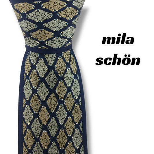 【7911】美品ー良品！ミラショーン　ネクタイ　ネイビー系