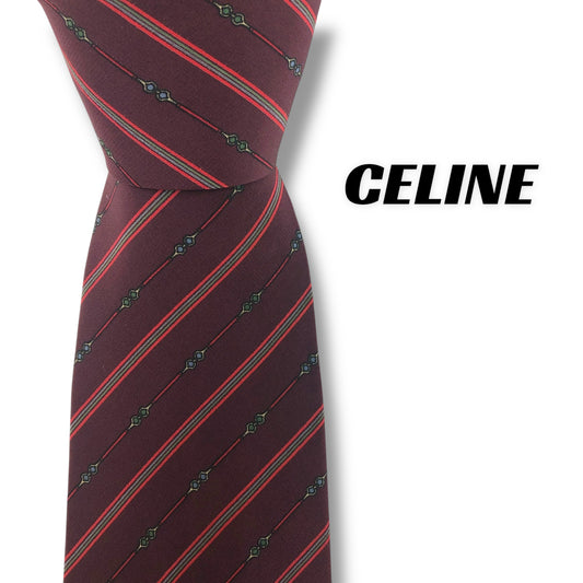 【7913】良品！セリーヌ　ネクタイ　ボルドー系