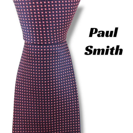 【7914】美品！ポールスミス　ネクタイ　ネイビー系　ピンク系