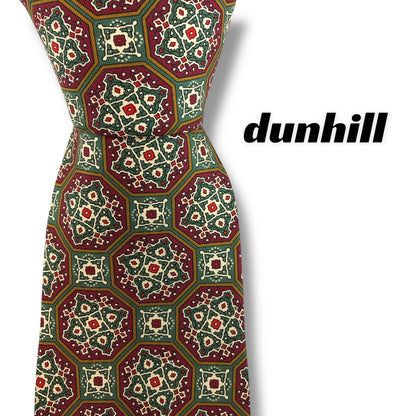 【7927】美品！ダンヒル　ネクタイ　ボルドー系　グリーン系