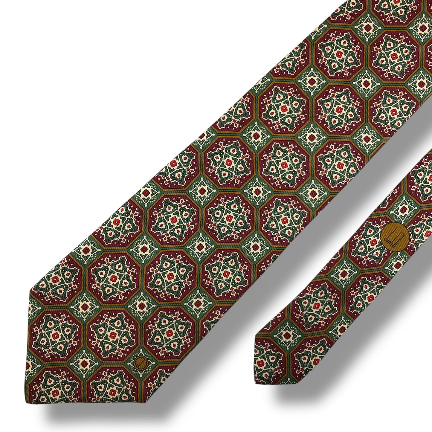 【7927】美品！ダンヒル　ネクタイ　ボルドー系　グリーン系