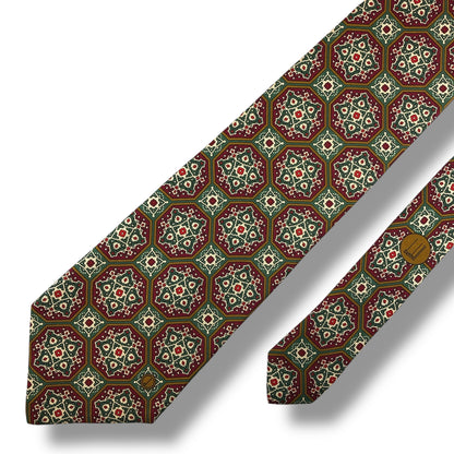 【7927】美品！ダンヒル　ネクタイ　ボルドー系　グリーン系