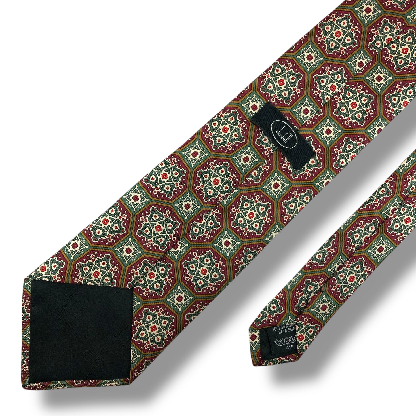 【7927】美品！ダンヒル　ネクタイ　ボルドー系　グリーン系