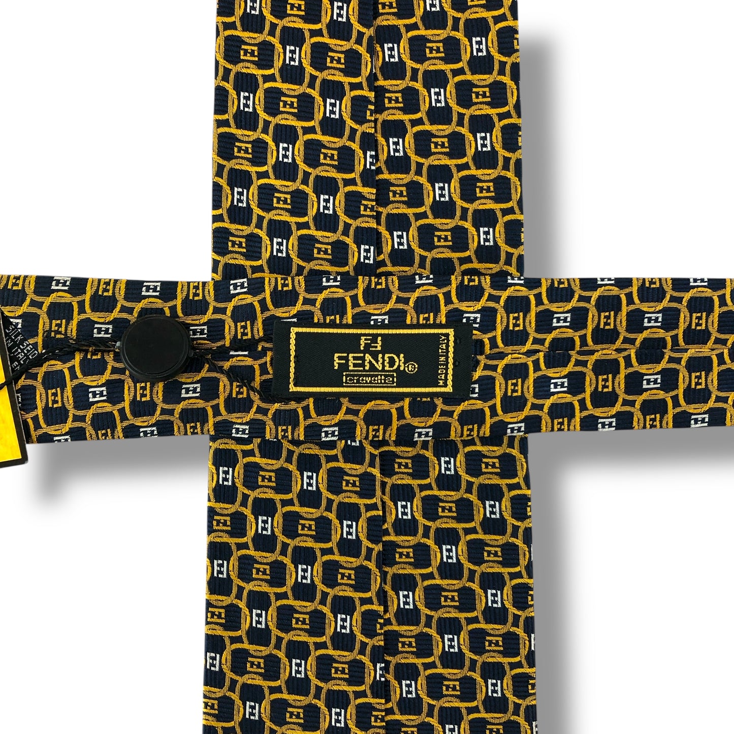 【7929】未使用保管品　フェンディ　ネクタイ　黄×紺系　FF柄