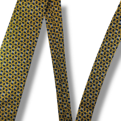 【7929】未使用保管品　フェンディ　ネクタイ　黄×紺系　FF柄