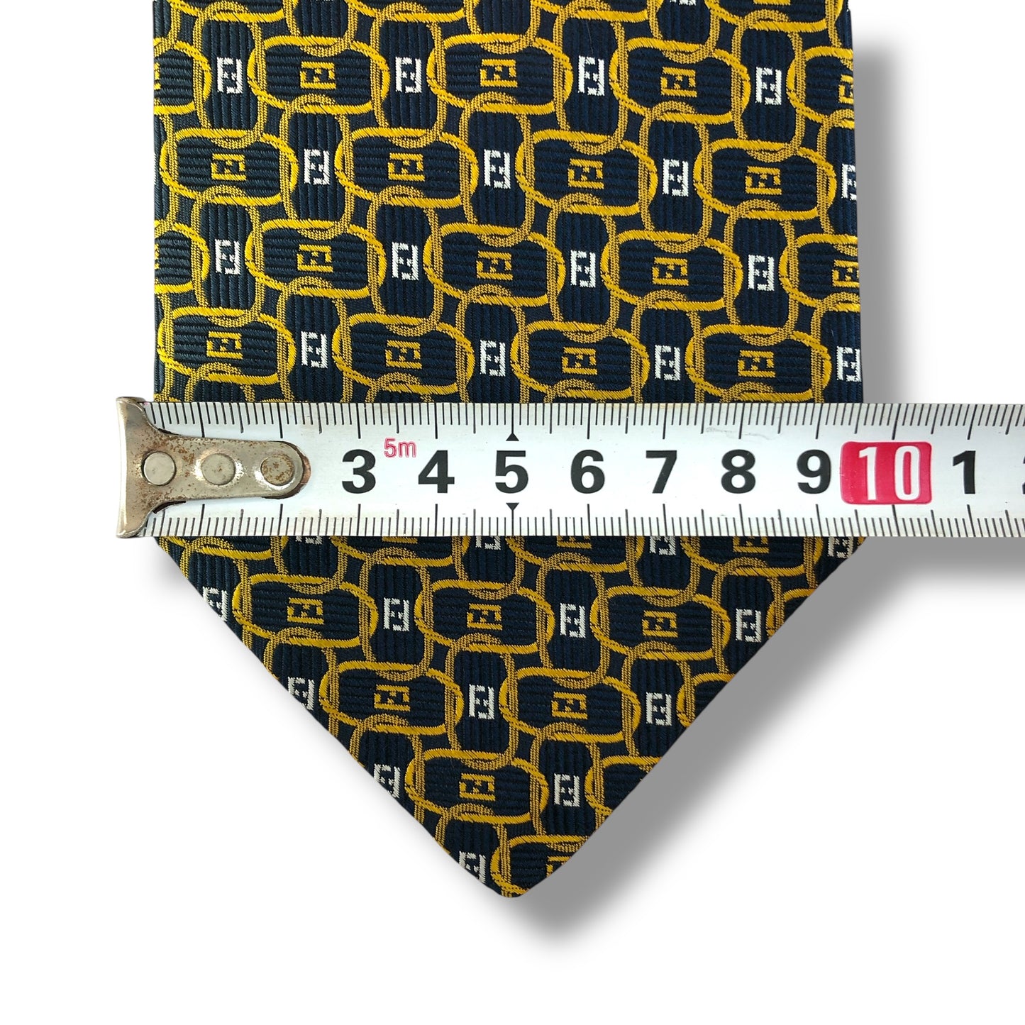 【7929】未使用保管品　フェンディ　ネクタイ　黄×紺系　FF柄